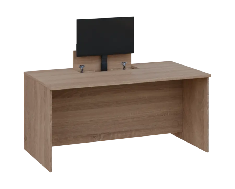 PLVM 18 - 16 stůl kancelářský s výsuvem (1x) monitoru, dřevěná podnož, deska 18 mm, široký 1600 mm, dub bardolino